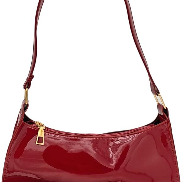 Stylish Women’s Wine Red Glossy Bag: Perfect Zipper Clutch for All Occasions - Picture 6 of 7